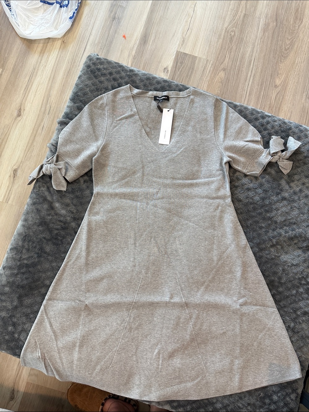 525 America Gray V-Neck Midi Dress with Tie Sleeves